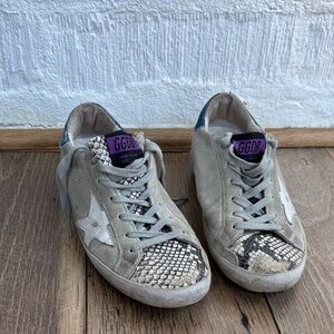 Golden Goose Leather Snake Print Suede Star Denim Sneaker sz 37